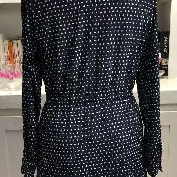 MAISON Jules Long Sleeve Shirt Dress, Navy/White Polka Dot Size Small D283.1 - Picture 2 of 12